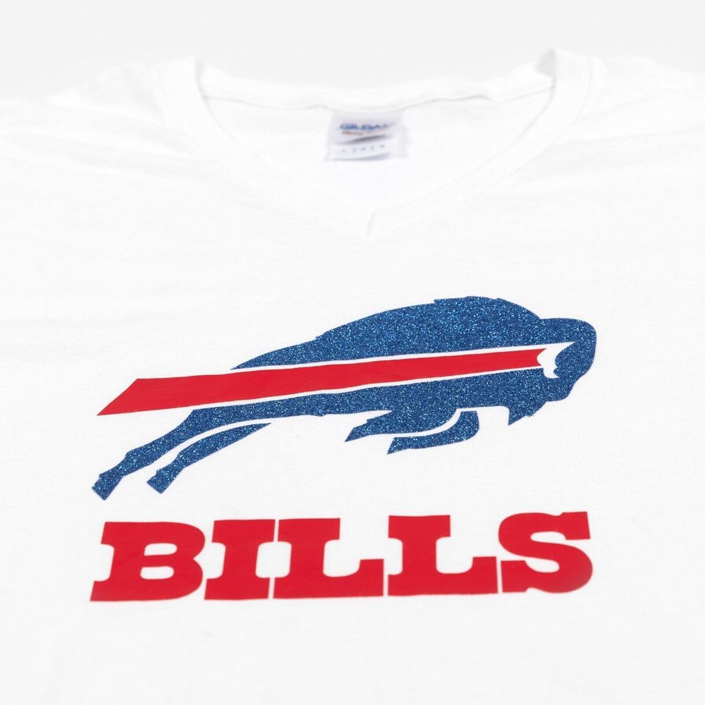 Gildan White T-Shirt with Blue and Red Bills Logo